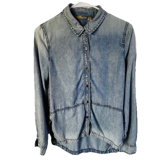 HOLDING HORSES Tops - Anthropologie Denim Chambray Shirt Women's Sz 4 Blue‎ Long Sleeve Holding Horses